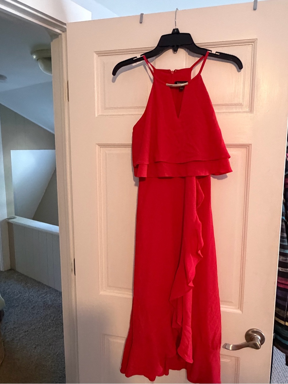 Kensie Vibrant Red Halter Layered Maxi Dress